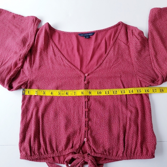 American Eagle Red Polka Dot Bell Sleeve Crop Top - Picture 6 of 8